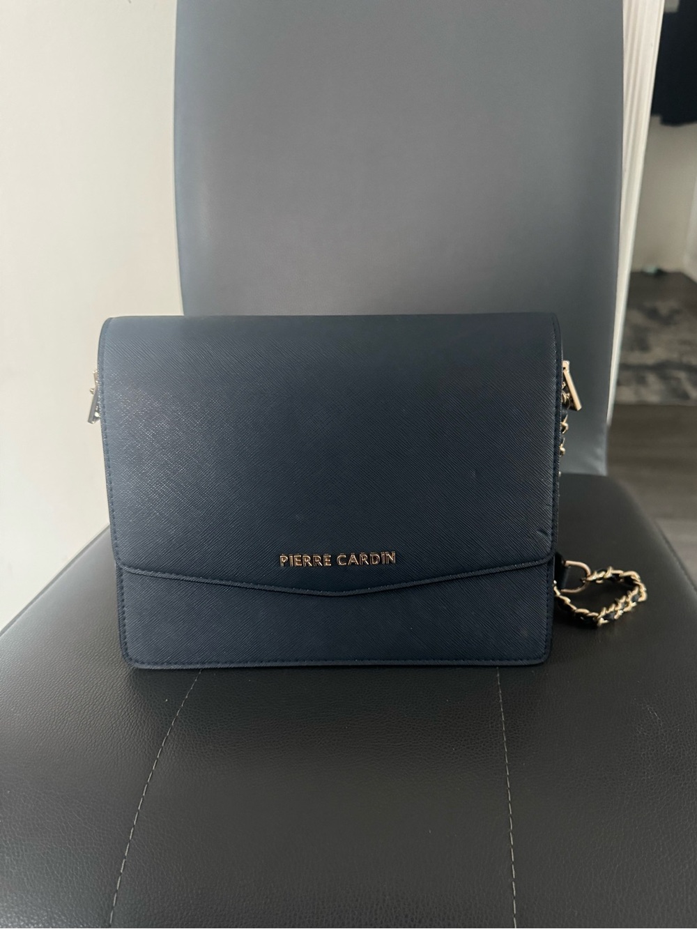 Pierre Cardin Navy Crossbody with Gold Chain Accents